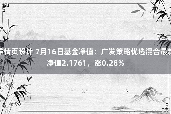 详情页设计 7月16日基金净值：广发策略优选混合最新净值2.1761，涨0.28%